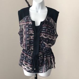 Vince Camuto navy/ burgundy drawstring waist top